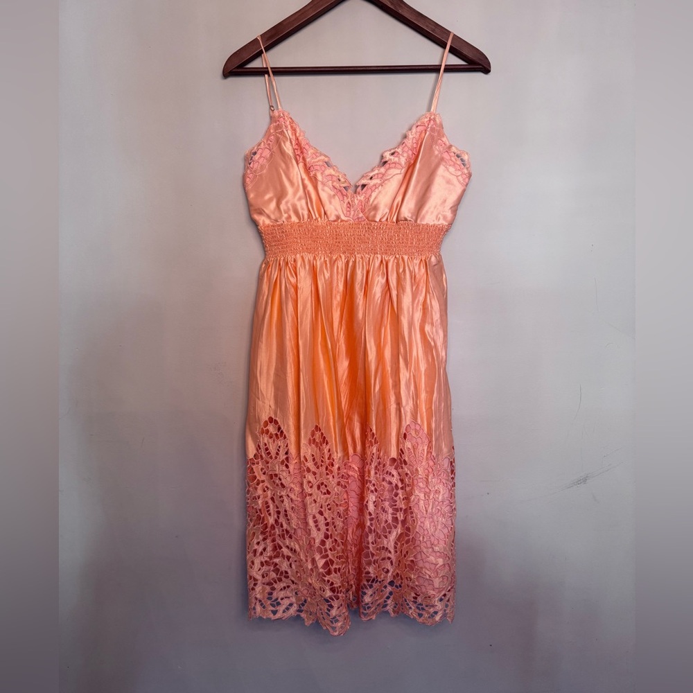 BCBGMaxAzria Peach Lace Midi Dress
